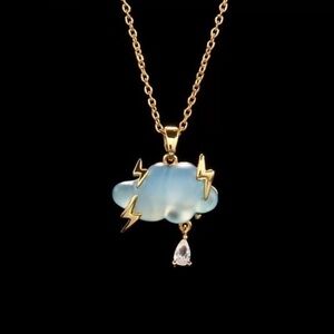COPY - - Stainless steel   Blue / white clouds necklace